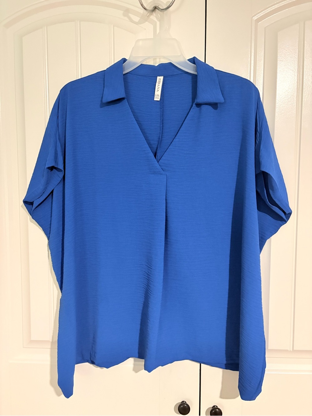 Zenana Royal Blue V-Neck Collared Dolman Sleeve Top